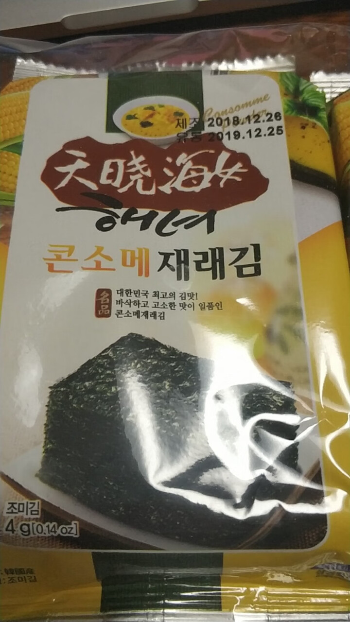 韩国进口 天晓海女海苔 火鸡味海苔脆片儿童即食休闲零食12g 玉米款4g*3包(黄色)怎么样，好用吗，口碑，心得，评价，试用报告,第2张