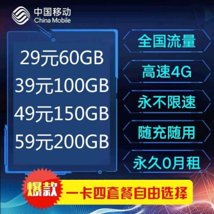 中国移动 移动流量卡4G手机上网卡无限流量卡全国不限速不限量0月租全国通用19元100G全国流量 移动流量卡29元60G不限速（一卡多套餐自由选择）怎么样，好用,第4张