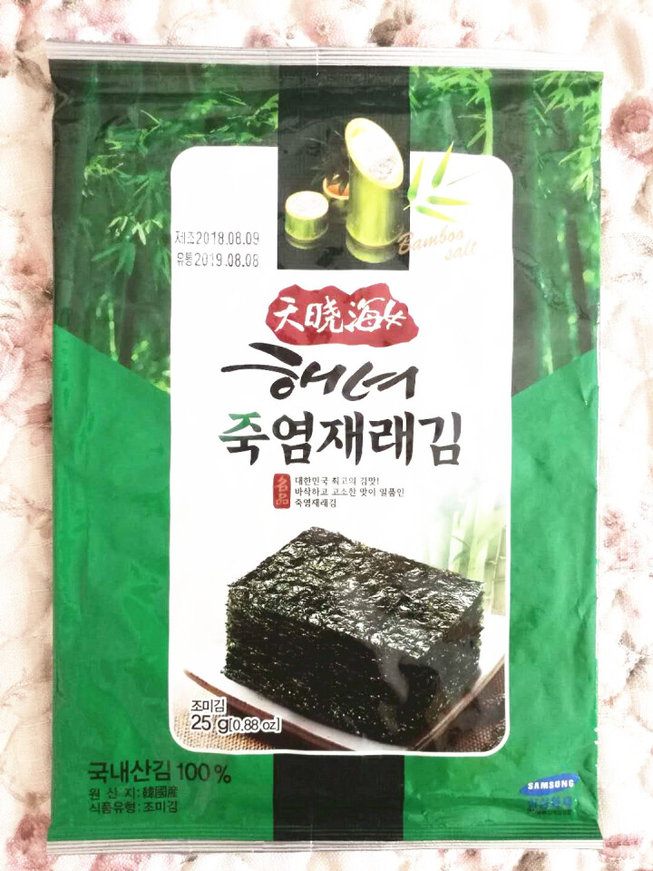 韩国进口 天晓海女海苔紫菜 儿童即食海苔脆片休闲零食大片装25g 竹盐味怎么样，好用吗，口碑，心得，评价，试用报告,第2张