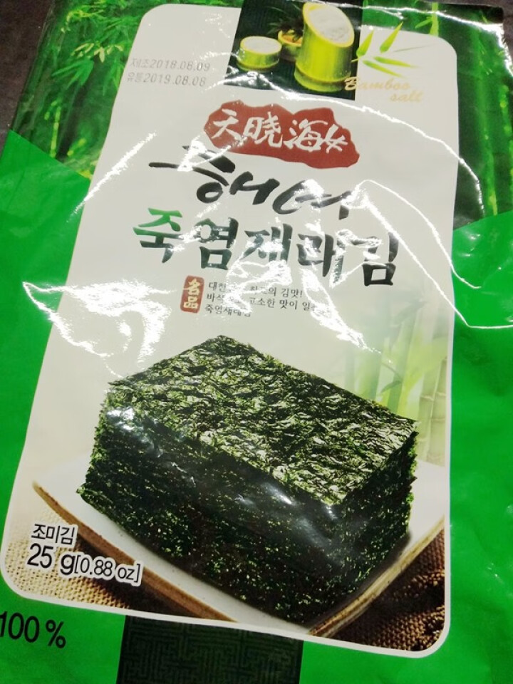 韩国进口 天晓海女海苔紫菜 儿童即食海苔脆片休闲零食大片装25g 竹盐味怎么样，好用吗，口碑，心得，评价，试用报告,第2张