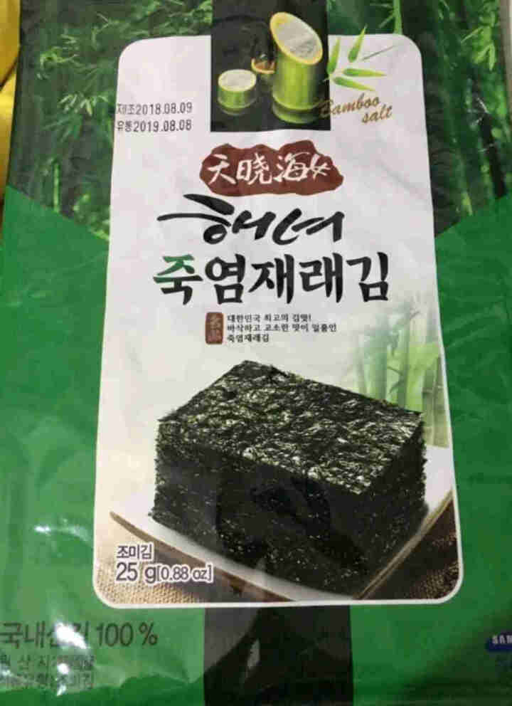 韩国进口 天晓海女海苔紫菜 儿童即食海苔脆片休闲零食大片装25g 竹盐味怎么样，好用吗，口碑，心得，评价，试用报告,第2张