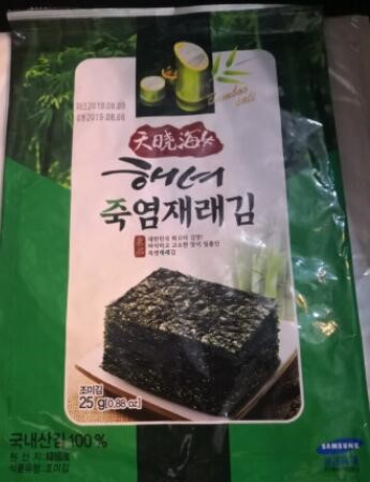 韩国进口 天晓海女海苔紫菜 儿童即食海苔脆片休闲零食大片装25g 竹盐味怎么样，好用吗，口碑，心得，评价，试用报告,第2张