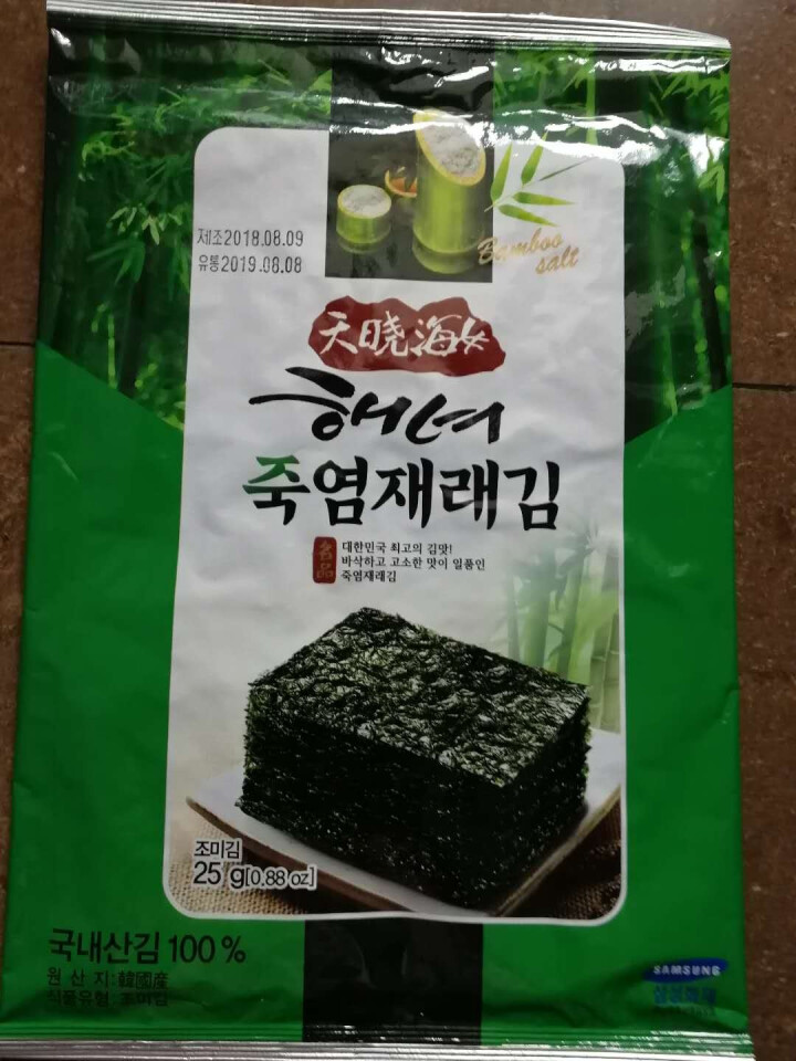 韩国进口 天晓海女海苔紫菜 儿童即食海苔脆片休闲零食大片装25g 竹盐味怎么样，好用吗，口碑，心得，评价，试用报告,第2张