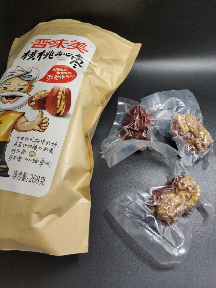 晋味美 大红枣夹纸皮核桃仁休闲小吃壶瓶枣山西特产干果零食 袋装 268g怎么样，好用吗，口碑，心得，评价，试用报告,第4张