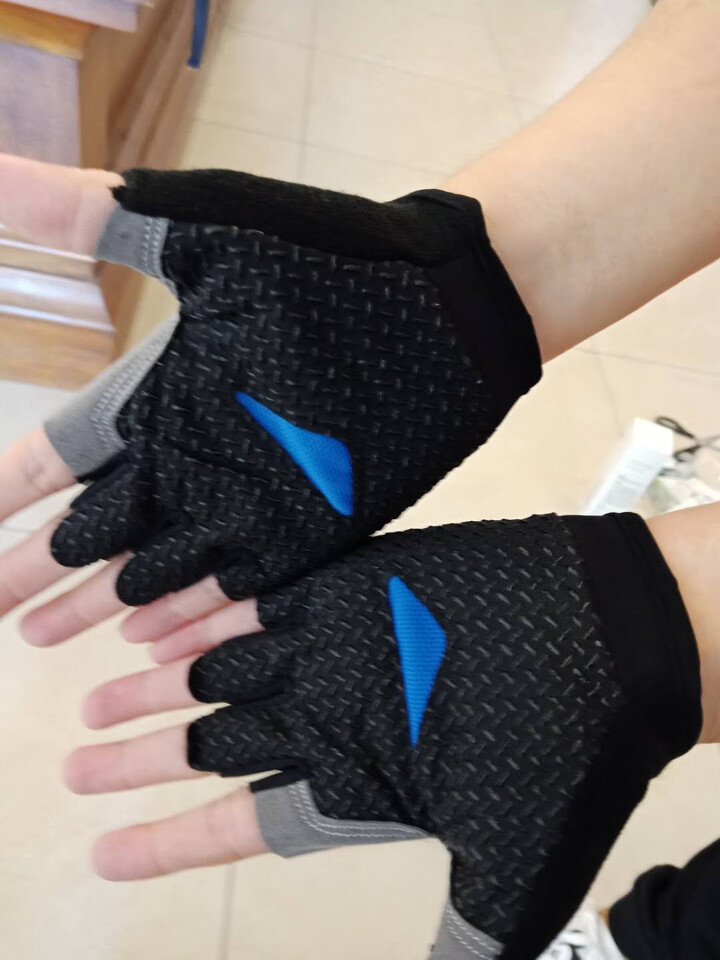 登山骑行开车防滑防晒漏指半截战术手套 深蓝 m码(适合手围17cm左右)