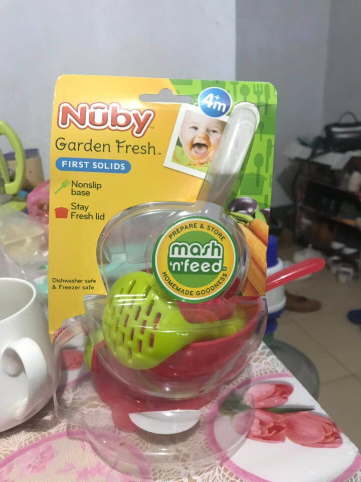 努比（Nuby）儿童餐具辅食碗 婴儿碗 宝宝研磨碗机器带勺子 新生儿餐具套装,第2张