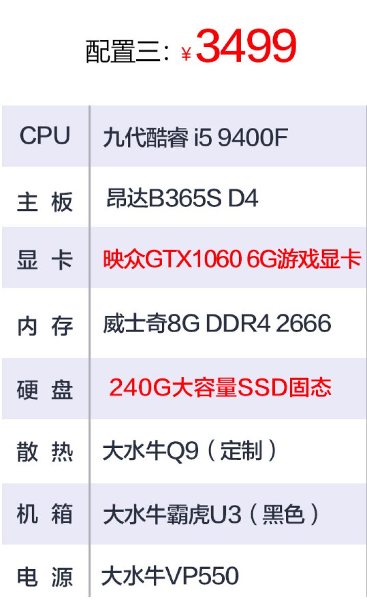 小黄鱼 i5 9400F/图灵显卡1650吃鸡直播游戏台式机 DIY组装电脑主机 套餐三 i5/GTX1060/240G怎么样，好用吗，口碑，心得，评价，试用报,第3张