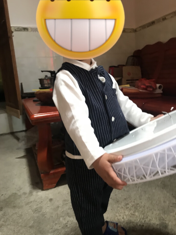 英式男宝宝礼服装婴幼儿满月百岁生日西服套装领结衬衫马甲三件套 深蓝色 80码(适合身高80,第4张