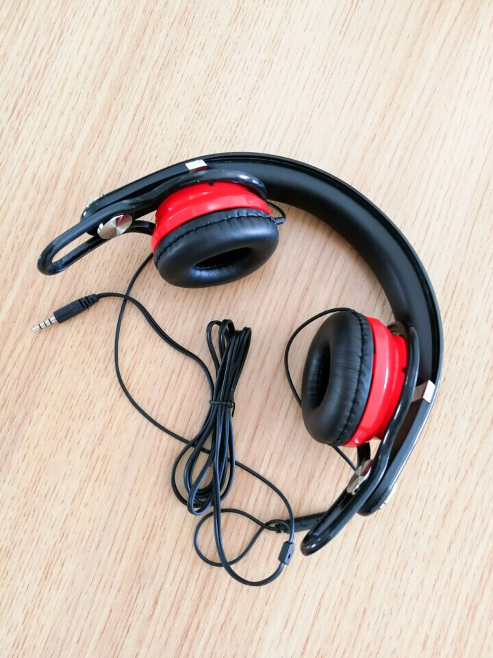 现代(hyundai)头戴式耳机耳麦 手机笔记本电脑耳机单插通用型 黑红色