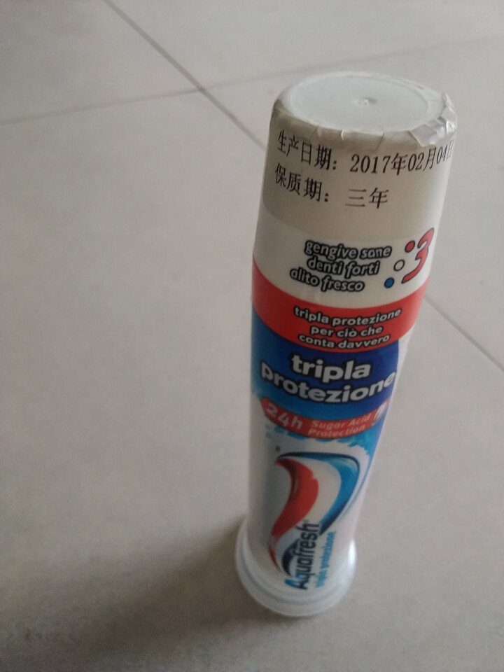 艾科弗Aquafresh 三色牙膏 美白牙膏去黄去渍意大利原装进口 直立式按压去渍三色牙膏100ml怎么样，好用吗，口碑，心得，评价，试用报告,第3张