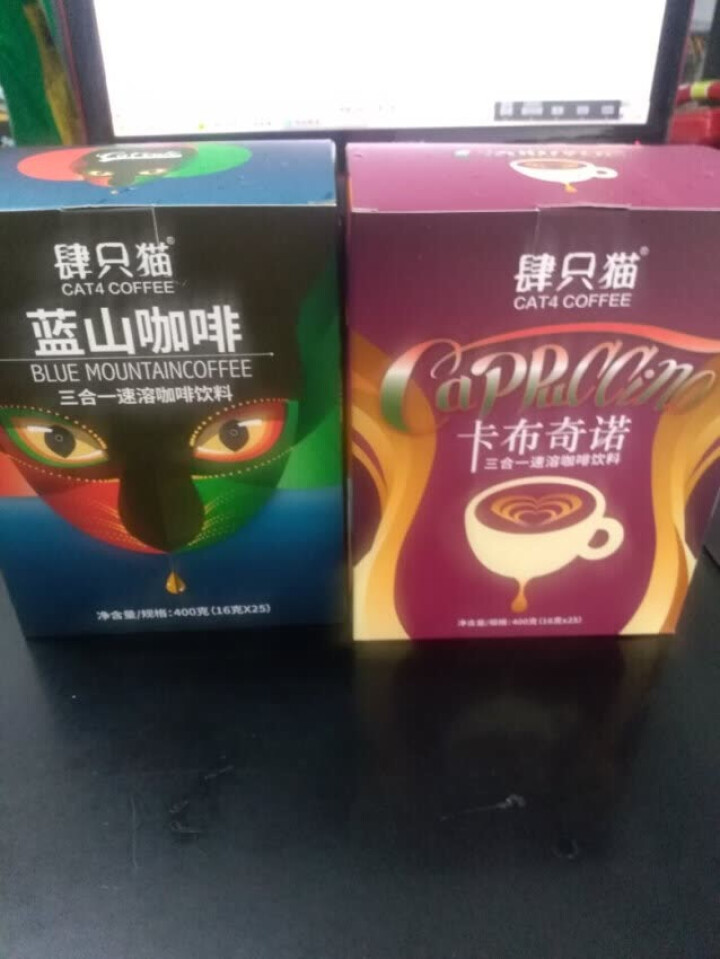 肆只猫 蓝山风味×卡布奇诺 即溶三合一速溶咖啡粉饮料品 饮料冲调 阿拉比卡豆源产地 多个套餐可供选择 蓝山风味+卡布奇诺 买就送杯勺怎么样，好用吗，口碑，心得，,第3张