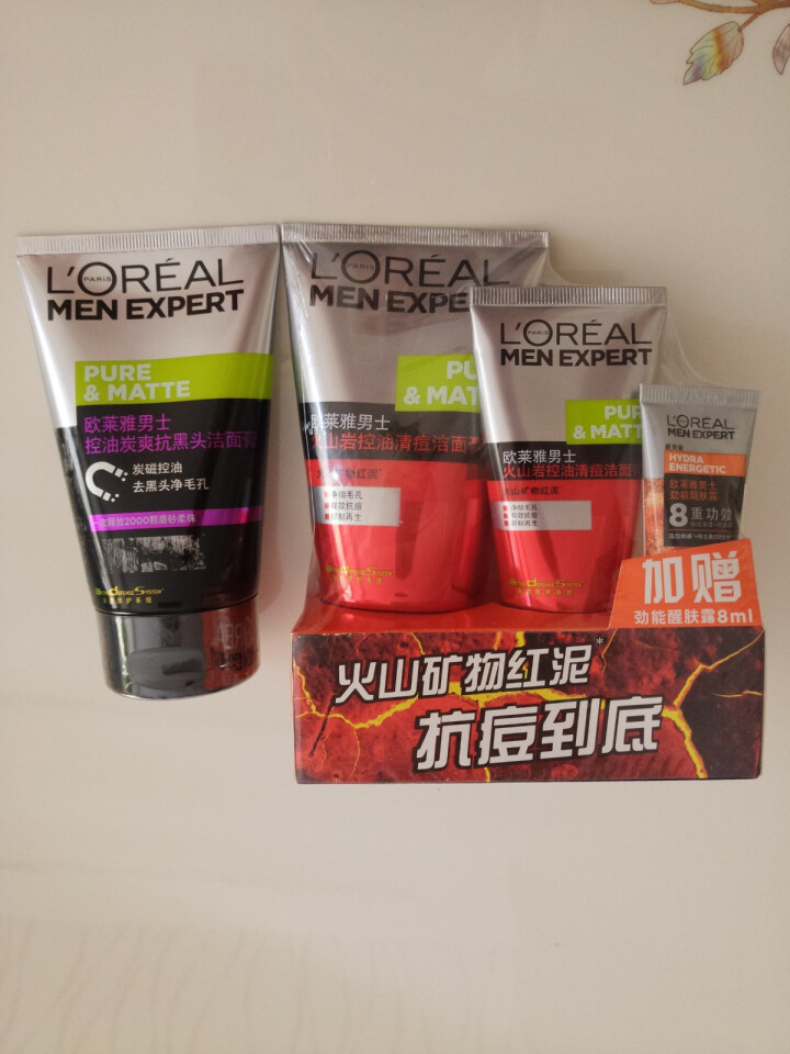 欧莱雅（LOREAL） 欧莱雅男士洗面奶套装控油磨砂淡痘黑头火山岩泥清洁去油性皮肤洁面膏2支装怎么样，好用吗，口碑，心得，评价，试用报告,第2张