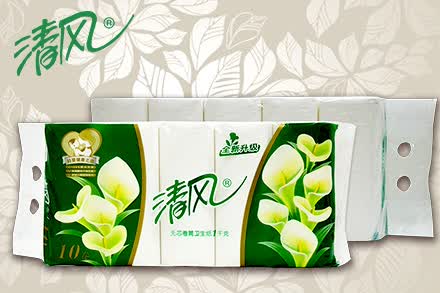 清风无芯卷纸 马蹄莲 3层100克*10卷(平纹长卷)