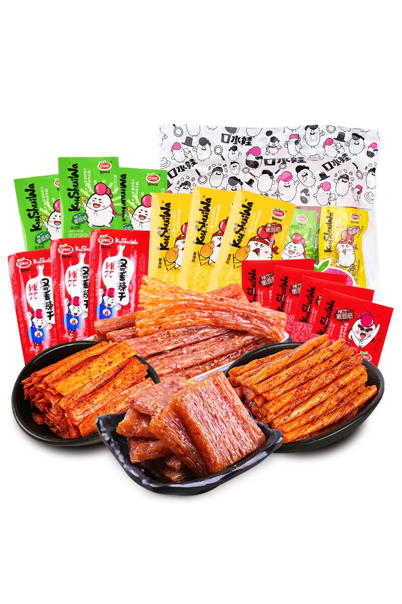 口水娃 休闲零食 辣条大礼包 小面筋休闲零食 网红大辣片大刀肉 麻辣